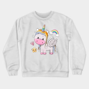 Cute baby Pegasus unicorn with a rainbow. Crewneck Sweatshirt